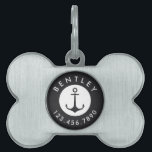 Nautical Anchor Name and Phone Number | Charcoal Pet ID Tag<br><div class="desc">This simple,  modern pet ID tag features curved text and an anchor design in the middle.  Easy to customize with your pet's info! Other colors available (shown in charcoal)</div>
