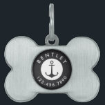 Nautical Anchor Name and Phone Number | Charcoal Pet ID Tag<br><div class="desc">This simple,  modern pet ID tag features curved text and an anchor design in the middle.  Easy to customize with your pet's info! Other colors available (shown in charcoal)</div>