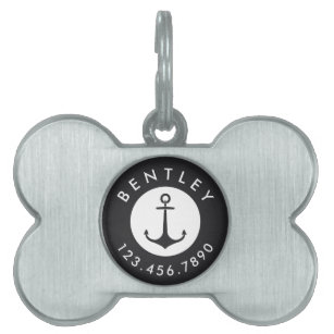Nautical Anchor Name and Phone Number   Charcoal Pet ID Tag