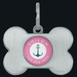 Nautical Anchor Name and Phone Number | Pink Blue Pet ID Tag<br><div class="desc">This simple,  modern pet ID tag features curved text and an anchor design in the middle.  Easy to customize with your pet's info! Other colors available (shown in pink and blue).</div>