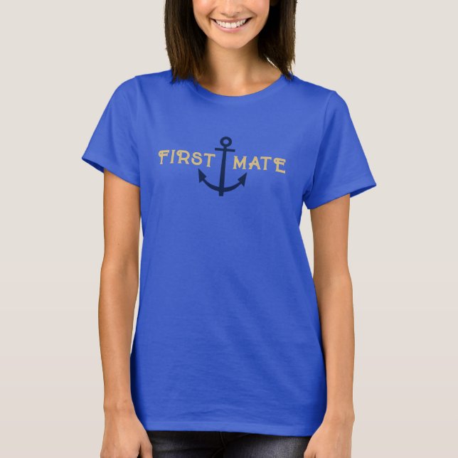 Nautical Anchor, Name, First Mate, Ladies T-Shirt (Front)