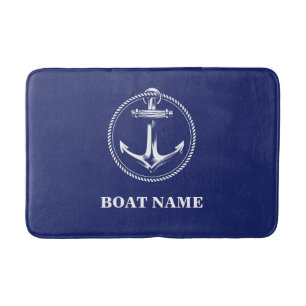 Nautical anchor Name of boat Marine Blue Bath Mat