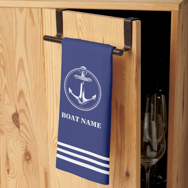 Nautical anchor Name of boat Marine Blue Kitchen Towel (Thirds Fold)