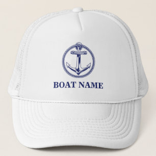 Nautical anchor Name of boat Marine Blue Trucker Hat