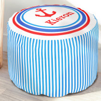 Nautical anchor named striped red blue round pouf