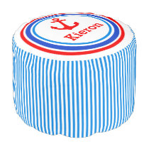 Nautical anchor named striped red blue round pouf