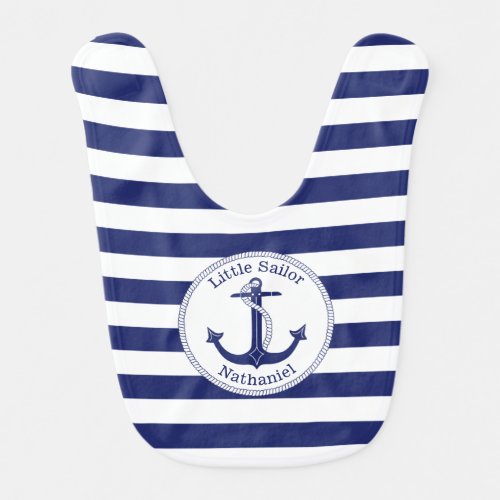 Nautical Anchor Navy and White Personalized Boys Baby Bib