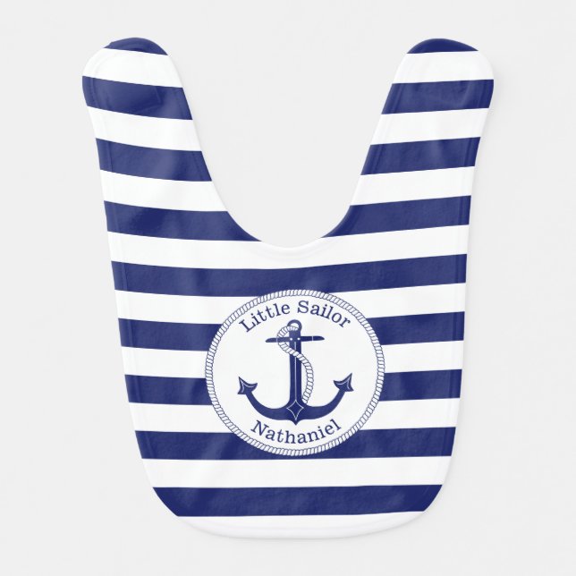 Nautical Anchor Navy and White Personalized Boy's Baby Bib (Front)