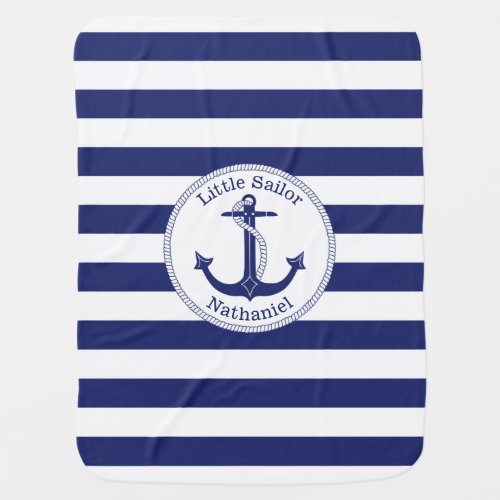 Nautical Anchor Navy and White Personalized Stroller Blanket