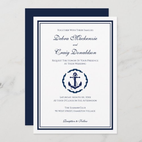 Nautical Anchor Navy and Whtie Wedding Invitation