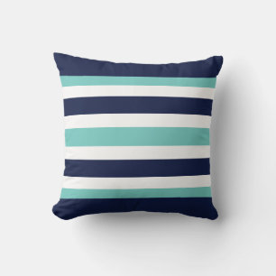 Nautical Anchor Navy Aqua Stripes Throw Pillow