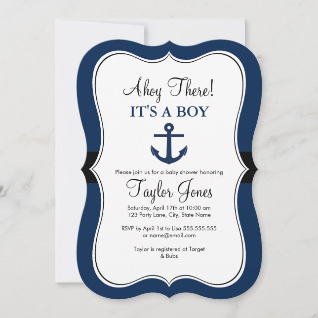 Nautical Anchor Navy Baby Shower Invitation (Front)