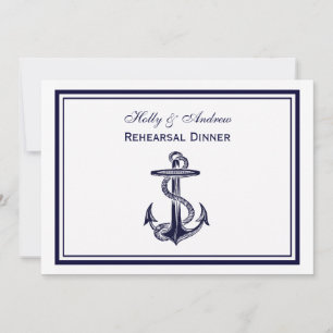 Nautical Anchor Navy Blu Frame 2H Rehearsal Dinner Invitation