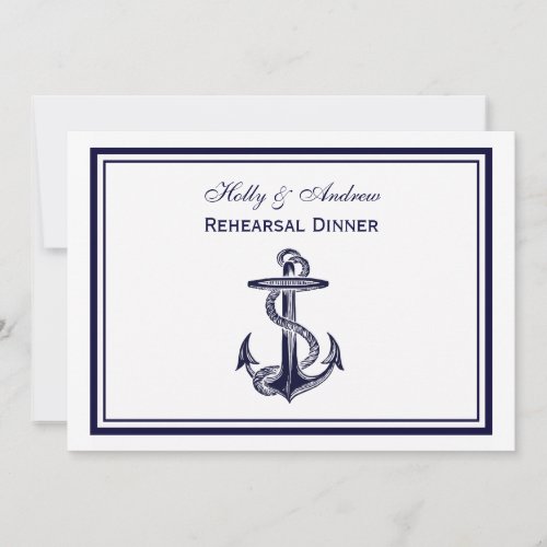 Nautical Anchor Navy Blu Frame 2H Rehearsal Dinner Custom Announcement