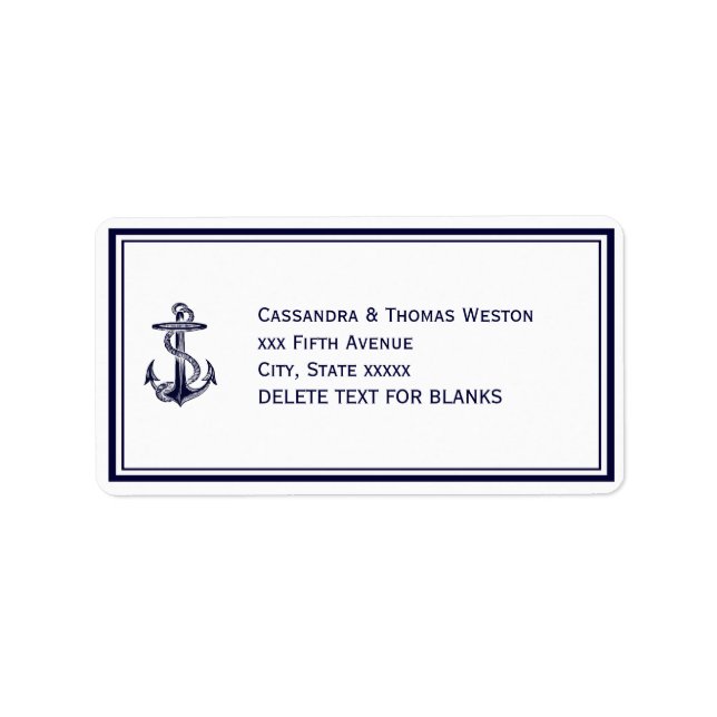 Nautical Anchor Navy Blu Framed 2LJ Address Label (Front)