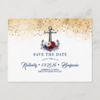 Nautical Anchor Navy Blue and Red Save the Date