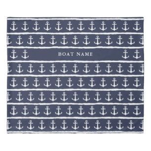 Nautical Anchor Navy Blue and White Boat Name Duvet Cover