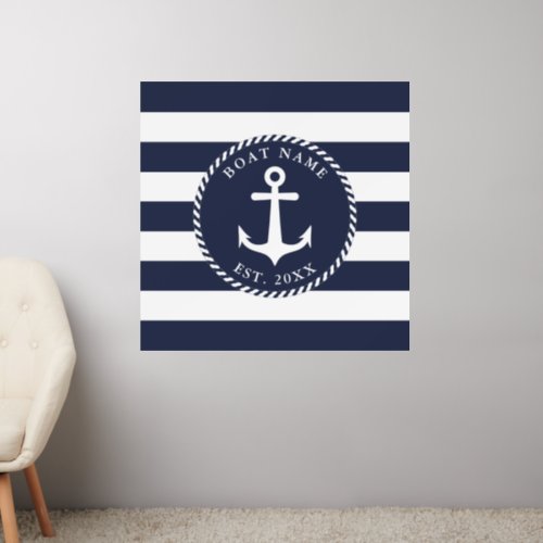 Nautical Anchor Navy Blue and White Boat Name Wall Decal
