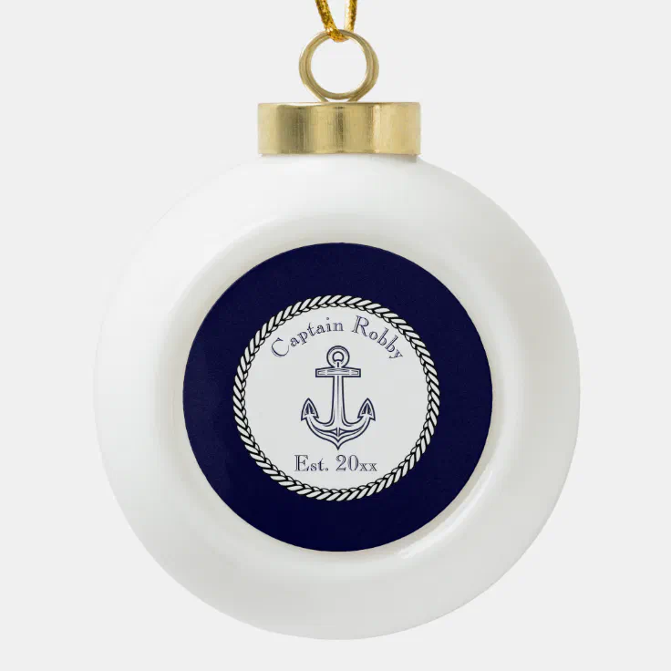 Nautical Anchor Navy Blue and White Ceramic Ball Christmas Ornament Zazzle