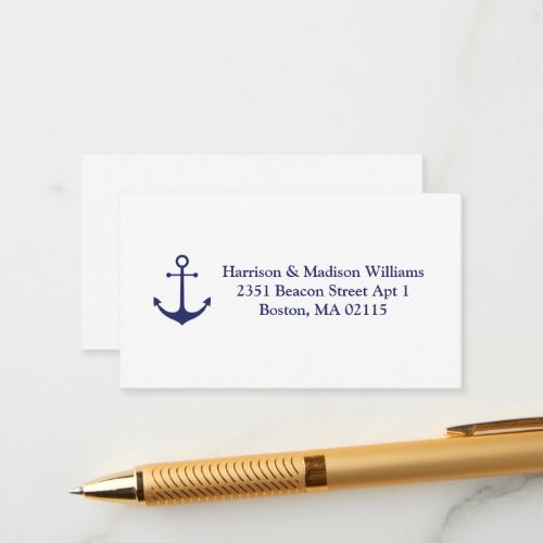 Nautical anchor navy blue and white custom address enclosure card