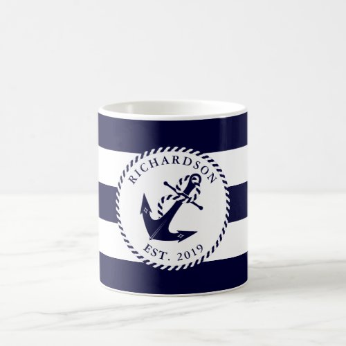 Nautical Anchor Navy Blue and White Stripes Family Coffee Mug