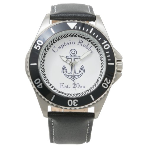 Nautical Anchor Navy Blue and White Watch