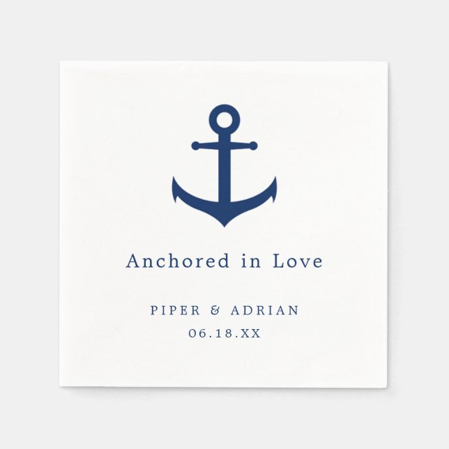 Nautical Anchor Navy Blue and White Wedding Napkins (Front)