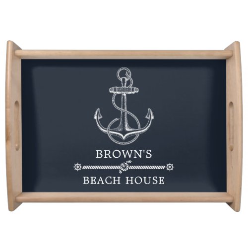 Nautical Anchor Navy Blue Beach or Lake House Serving Tray