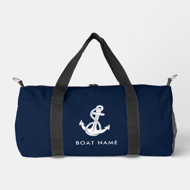 Nautical Anchor Navy Blue Boat Crew Custom Duffle Bag (Front)