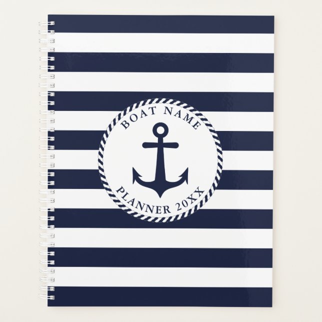 Nautical Anchor Navy Blue Boat Name 2024 Planner (Front)