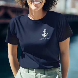 Nautical Anchor Navy Blue Boat Name Any Color T-Shirt