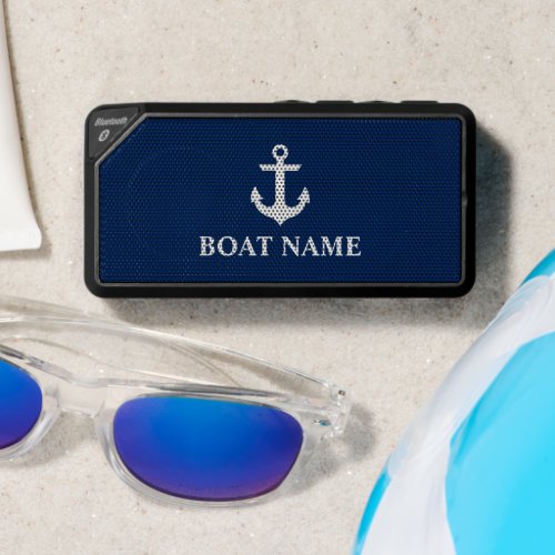 Nautical Anchor Navy Blue Boat Name Bluetooth Speaker