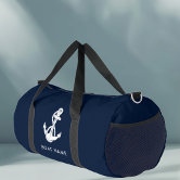 Nautical Anchor Boat Name Black White Striped Duffle Bag