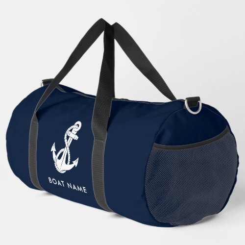 Nautical Anchor Navy Blue Boat Name Crew Duffle Bag