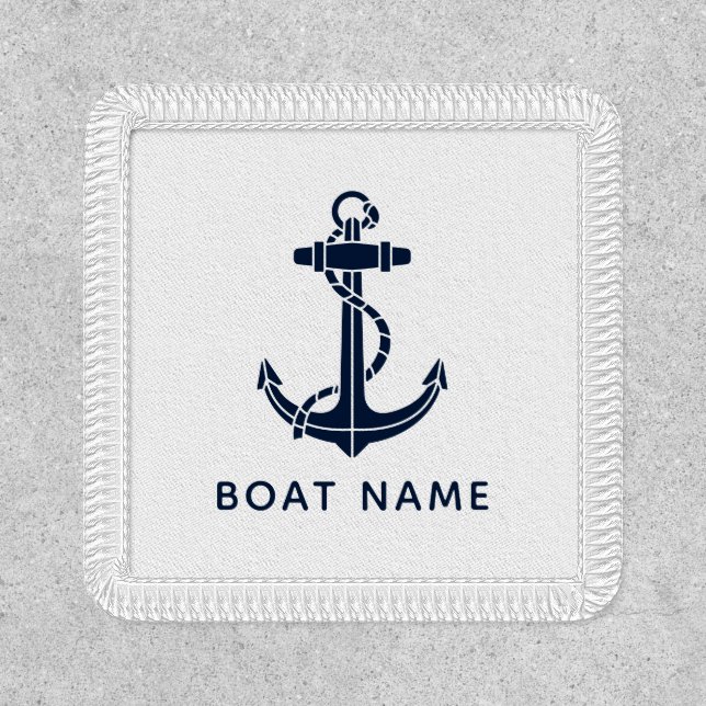 Nautical Anchor Navy Blue Boat Name Custom Coastal Patch (Front)