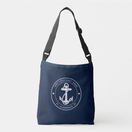 Nautical Anchor Navy Blue Boat Name Custom Crossbody Bag