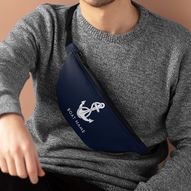 Nautical Anchor Navy Blue Boat Name Custom Fanny Pack (Nautical Anchor Navy Blue Custom Fanny Pack)