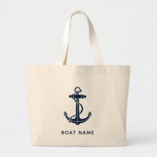 Nautical Anchor Navy Blue Boat Name Custom Large Tote Bag