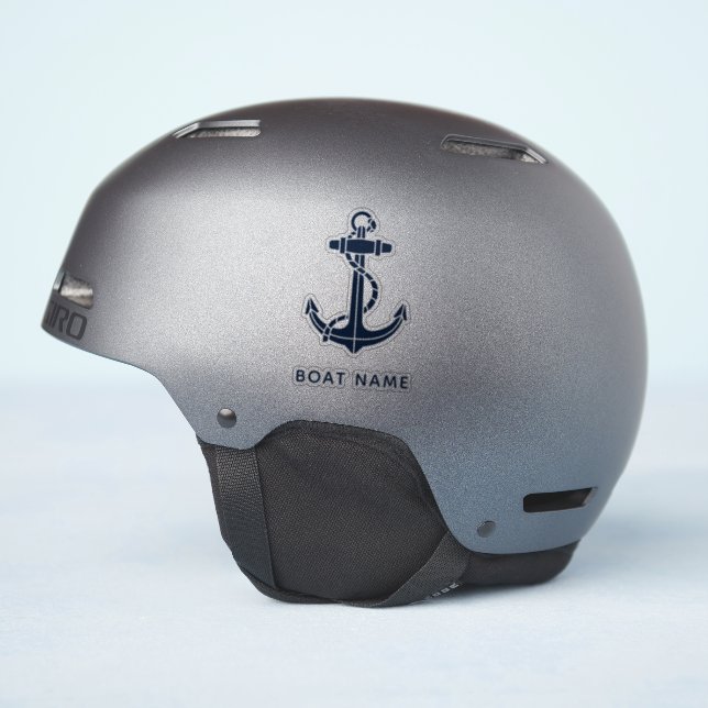 Nautical Anchor Navy Blue Boat Name Custom Sticker (Helmet Side)
