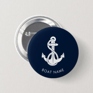 Nautical Anchor Navy Blue Boat Name Custom Swag Button