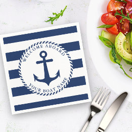 Nautical Anchor Navy Blue Boat Name Napkins