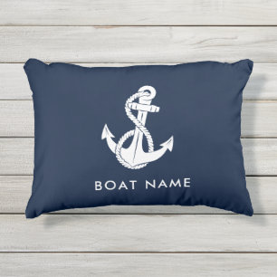Nautical Anchor Navy Blue Boat Name Outdoor Pillow