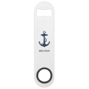 Nautical Anchor Navy Blue Boat Name Personalized Bar Key