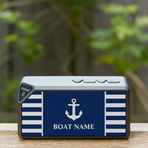 Nautical Anchor Navy Blue Boat Name Striped Bluetooth Speaker