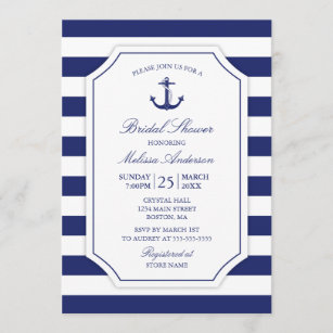 Nautical Anchor Navy Blue Bridal Shower Invitation