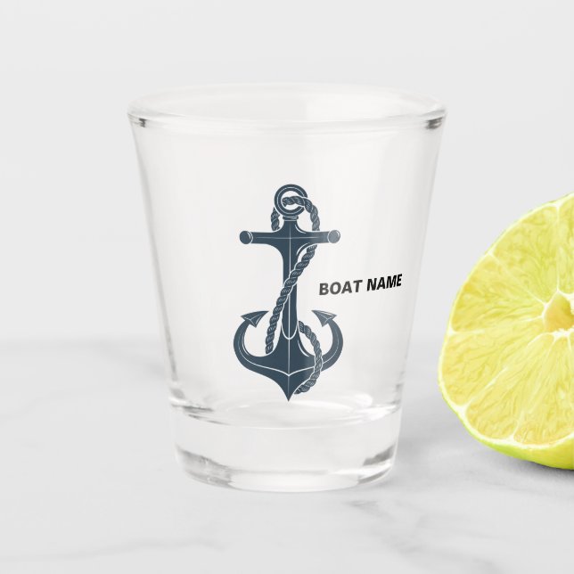 Nautical Anchor Navy Blue Captain Add Name Shot Gl Glass (Front)