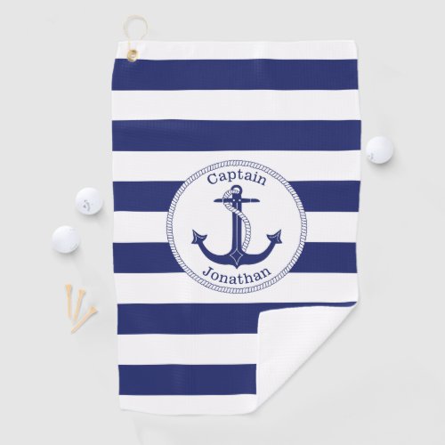 Nautical Anchor Navy Blue Captain Monogram Golf Towel