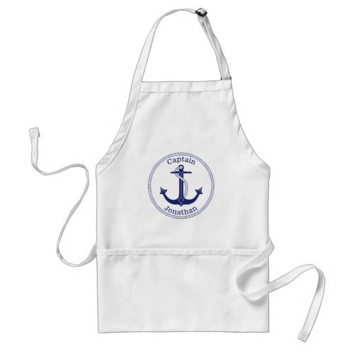 Nautical Anchor Navy Blue Captain Personalized Adult Apron