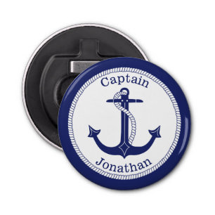 Nautical Anchor Navy Blue Captain Personalized Bottle Opener