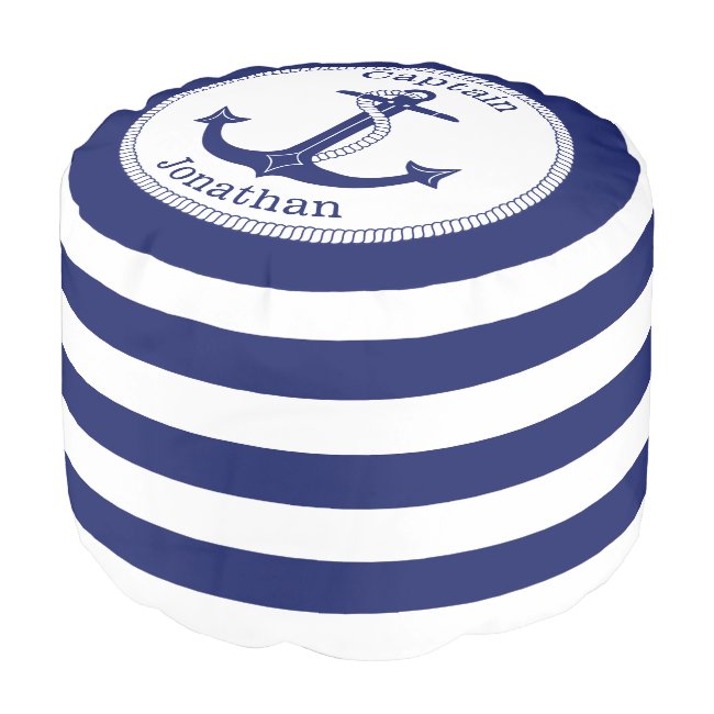 Nautical Anchor Navy Blue Captain Personalized Pouf